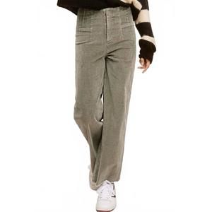 NEW LA MIEL women's mineral washed raw edge hemline corduroy pants in fade olive